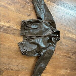 Topshop Dark Brown Leather Bomber Jacket